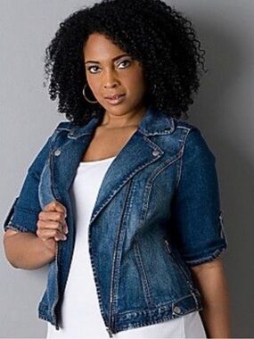 Lane Bryant Stretch Denim Tab Sleeve Zippered Jacket Size 18